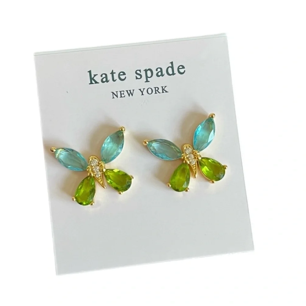 Kate Spade Blue and‎ Green Butterfly Stud Earrings NWT